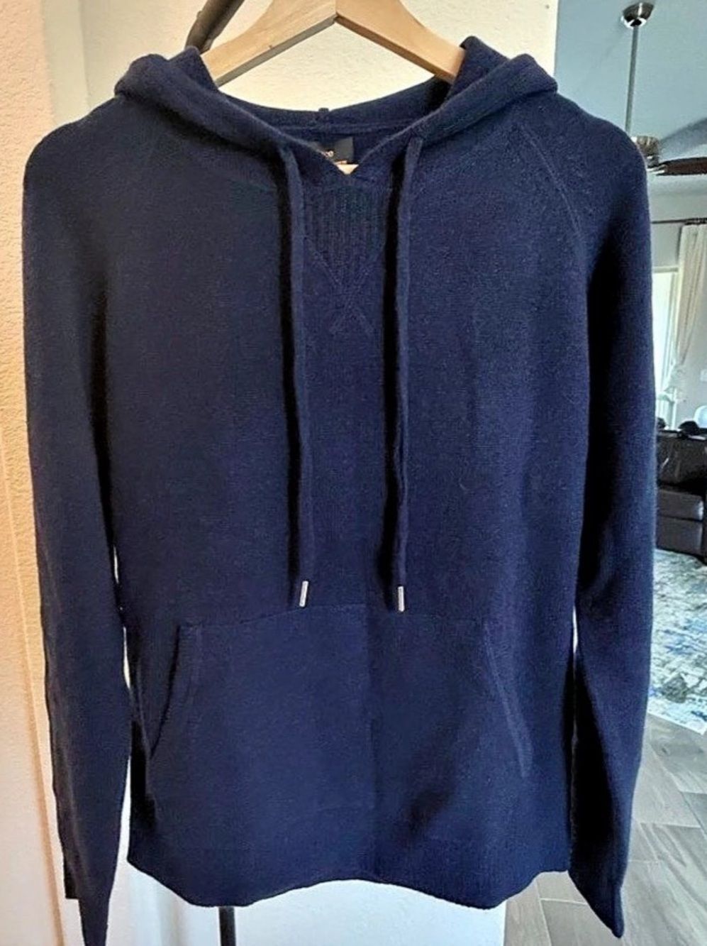 Quince Mongolian Cashmere Pullover Hoodie True Navy Blue Small